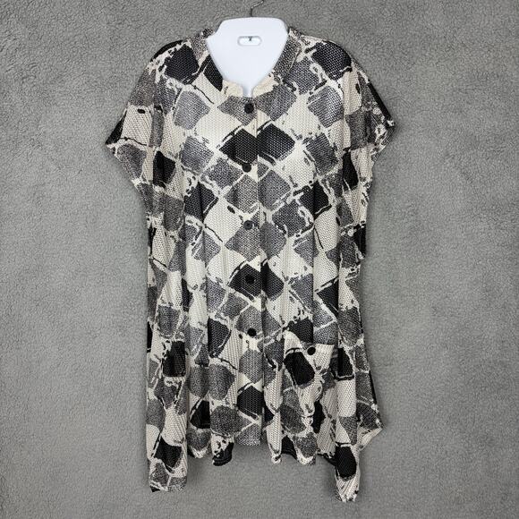 CJ Banks Womens Top Asymmetrical Hem Plus 2X open knit button down cottagecore - Picture 1 of 13